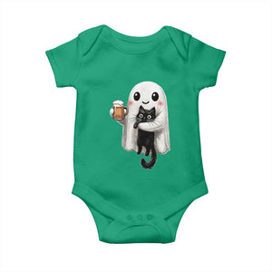 Funny Halloween Baby Onesie Cute Ghost Holding Black Cat Drinking Beer