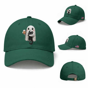 Funny Halloween Baseball Cap Cute Ghost Holding Black Cat Drinking Beer