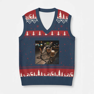 Funny Oktoberfest Raccoon V-Neck Knit Sweater Vest Cute Trash Panda Beer Festival Bavarian Gift