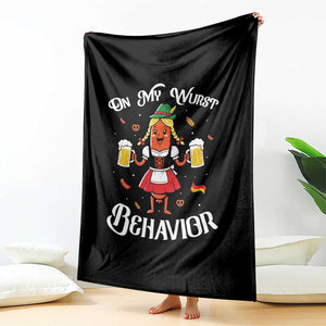 Funny Oktoberfest Sausage Dirndl German Beer Throw Blanket On My Wurst Behavior