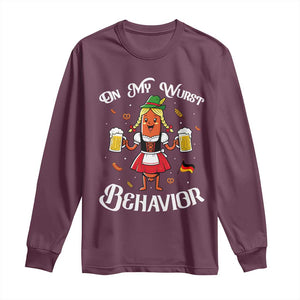 Funny Oktoberfest Sausage Dirndl German Beer Long Sleeve Shirt On My Wurst Behavior
