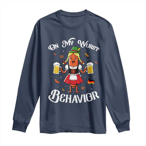 Funny Oktoberfest Sausage Dirndl German Beer Long Sleeve Shirt On My Wurst Behavior