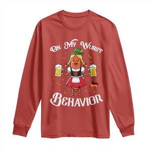 Funny Oktoberfest Sausage Dirndl German Beer Long Sleeve Shirt On My Wurst Behavior