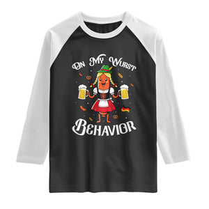 Funny Oktoberfest Sausage Dirndl German Beer Raglan Shirt On My Wurst Behavior
