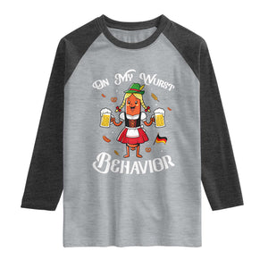 Funny Oktoberfest Sausage Dirndl German Beer Raglan Shirt On My Wurst Behavior