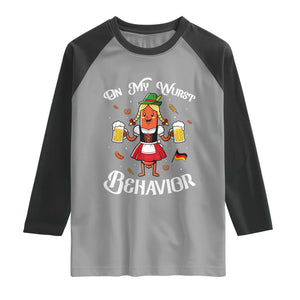 Funny Oktoberfest Sausage Dirndl German Beer Raglan Shirt On My Wurst Behavior
