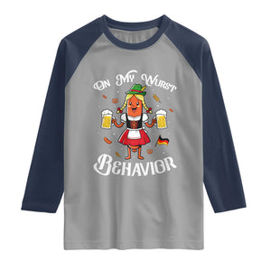 Funny Oktoberfest Sausage Dirndl German Beer Raglan Shirt On My Wurst Behavior