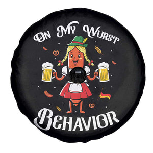Funny Oktoberfest Sausage Dirndl German Beer Spare Tire Cover On My Wurst Behavior