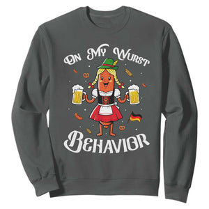 Funny Oktoberfest Sausage Dirndl German Beer Sweatshirt On My Wurst Behavior