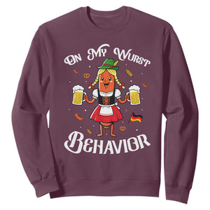 Funny Oktoberfest Sausage Dirndl German Beer Sweatshirt On My Wurst Behavior