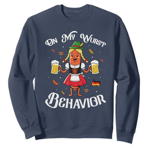 Funny Oktoberfest Sausage Dirndl German Beer Sweatshirt On My Wurst Behavior