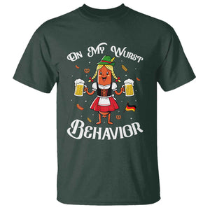 Funny Oktoberfest Sausage Dirndl German Beer T Shirt On My Wurst Behavior