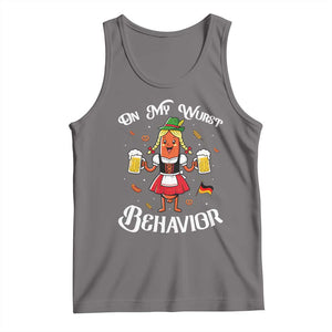 Funny Oktoberfest Sausage Dirndl German Beer Tank Top On My Wurst Behavior