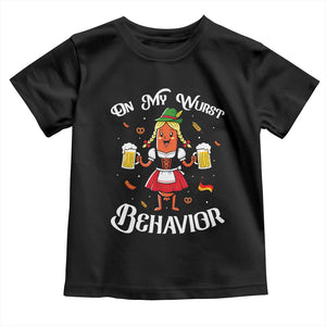 Funny Oktoberfest Sausage Dirndl German Beer Toddler T Shirt On My Wurst Behavior
