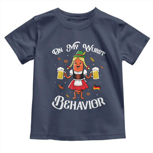 Funny Oktoberfest Sausage Dirndl German Beer Toddler T Shirt On My Wurst Behavior