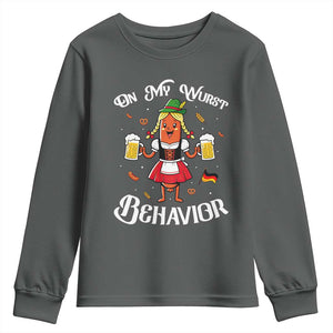 Funny Oktoberfest Sausage Dirndl German Beer Youth Sweatshirt On My Wurst Behavior