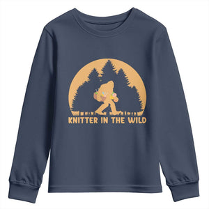 Knitting Bigfoot In The Wild Funny Gift Youth Sweatshirt TS12 Navy Print Your Wear