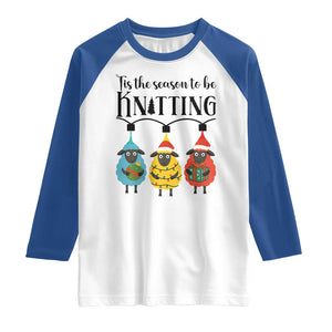 Tis The Season To Be Knitting Raglan Shirt Christmas Gift TS12 White Royal Print Your Wear