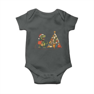 Christmas Dinosaur Knitting Baby Onesie Funny Yarn Tree Gift TS12 Dark Heather Print Your Wear