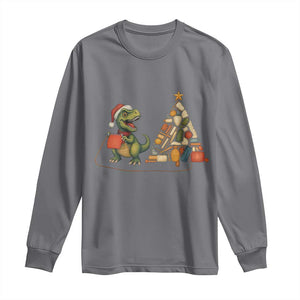 Christmas Dinosaur Knitting Long Sleeve Shirt Funny Yarn Tree Gift TS12 Charcoal Print Your Wear