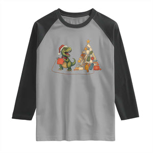 Christmas Dinosaur Knitting Raglan Shirt Funny Yarn Tree Gift TS12 Sport Gray Black Print Your Wear