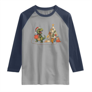 Christmas Dinosaur Knitting Raglan Shirt Funny Yarn Tree Gift TS12 Sport Gray Navy Print Your Wear