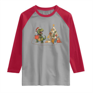 Christmas Dinosaur Knitting Raglan Shirt Funny Yarn Tree Gift TS12 Sport Gray Red Print Your Wear