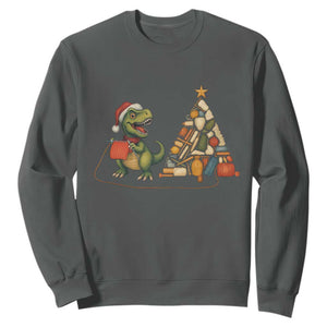 Christmas Dinosaur Knitting Sweatshirt Funny Yarn Tree Gift TS12 Dark Heather Print Your Wear