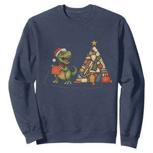Christmas Dinosaur Knitting Sweatshirt Funny Yarn Tree Gift TS12 Navy Print Your Wear