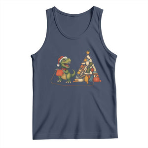 Christmas Dinosaur Knitting Tank Top Funny Yarn Tree Gift TS12 Navy Print Your Wear