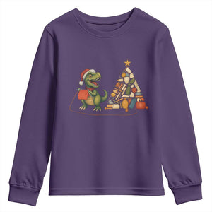 Christmas Dinosaur Knitting Youth Sweatshirt Funny Yarn Tree Gift TS12 Purple Print Your Wear