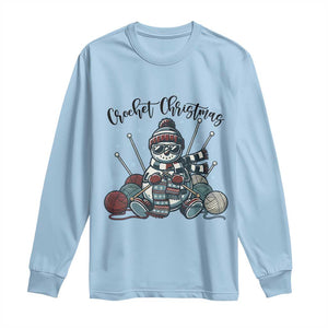 Crochet Christmas Long Sleeve Shirt Funny Snowman Crocheting Gift TS12 Light Blue Print Your Wear