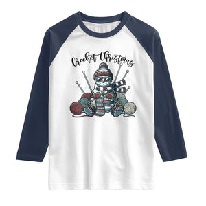 Crochet Christmas Raglan Shirt Funny Snowman Crocheting Gift TS12 White Navy Print Your Wear