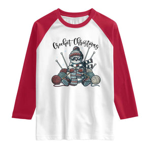 Crochet Christmas Raglan Shirt Funny Snowman Crocheting Gift TS12 White Red Print Your Wear