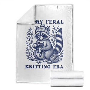 In My Feral Knitting Era Throw Blanket Raccoon Yarn Lover TS12 White Print Your Wear