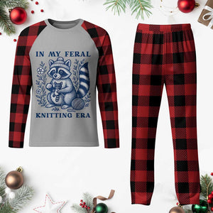 In My Feral Knitting Era Plaid Pajama Set Raccoon Yarn Lover TS12 Buffalo Plaid Print Your Wear