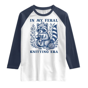 In My Feral Knitting Era Raglan Shirt Raccoon Yarn Lover TS12 White Navy Print Your Wear