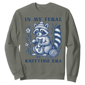 In My Feral Knitting Era Sweatshirt Raccoon Yarn Lover TS12 Military Green Print Your Wear