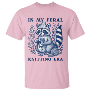 In My Feral Knitting Era T Shirt Raccoon Yarn Lover TS12 Light Pink Print Your Wear