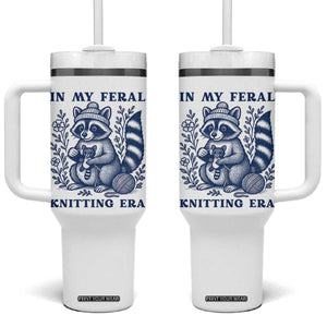 In My Feral Knitting Era Tumbler With Handle Raccoon Yarn Lover TS12 One Size: 40 oz White Print Your Wear