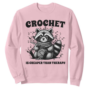 Crocheting Is Cheaper Than Therapy Sweatshirt Raccoon Yarn Lover TS12 Light Pink Print Your Wear