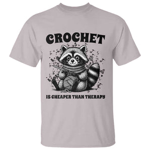 Crocheting Is Cheaper Than Therapy T Shirt Raccoon Yarn Lover TS12 Ice Gray Print Your Wear