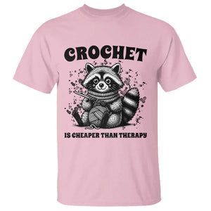 Crocheting Is Cheaper Than Therapy T Shirt Raccoon Yarn Lover TS12 Light Pink Print Your Wear