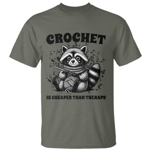 Crocheting Is Cheaper Than Therapy T Shirt Raccoon Yarn Lover TS12 Military Green Print Your Wear