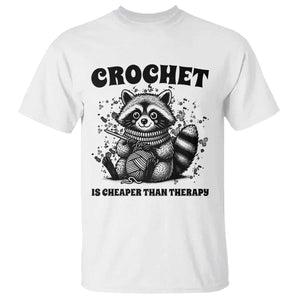 Crocheting Is Cheaper Than Therapy T Shirt Raccoon Yarn Lover TS12 White Print Your Wear