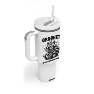 Crocheting Is Cheaper Than Therapy Tumbler With Handle Raccoon Yarn Lover TS12 Print Your Wear