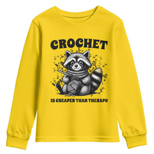 Crocheting Is Cheaper Than Therapy Youth Sweatshirt Raccoon Yarn Lover TS12 Daisy Print Your Wear