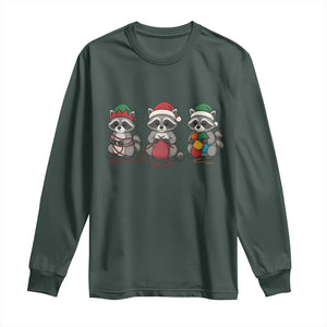 Christmas Raccoon Knitting Long Sleeve Shirt Funny Holiday Yarn Gift TS12 Dark Forest Green Print Your Wear