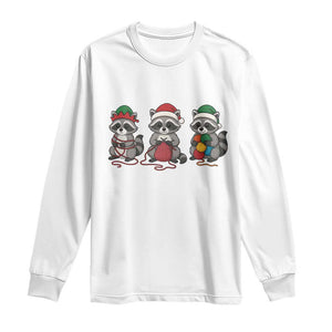 Christmas Raccoon Knitting Long Sleeve Shirt Funny Holiday Yarn Gift TS12 White Print Your Wear