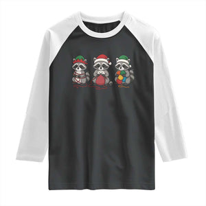 Christmas Raccoon Knitting Raglan Shirt Funny Holiday Yarn Gift TS12 Black White Print Your Wear